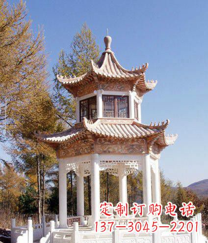 河源园林双层石凉亭景观石雕 (2)