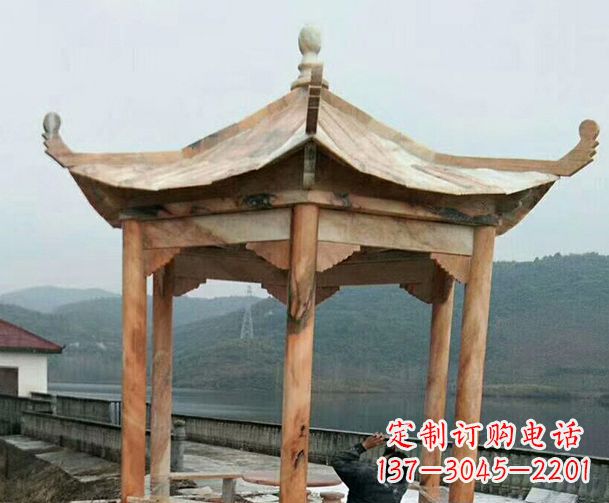 河源园林晚霞红单层石凉亭景观石雕