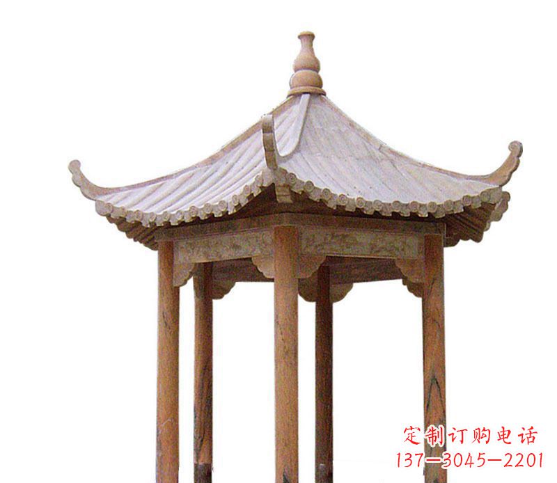 河源园林晚霞红六角石凉亭景观石雕 (2)
