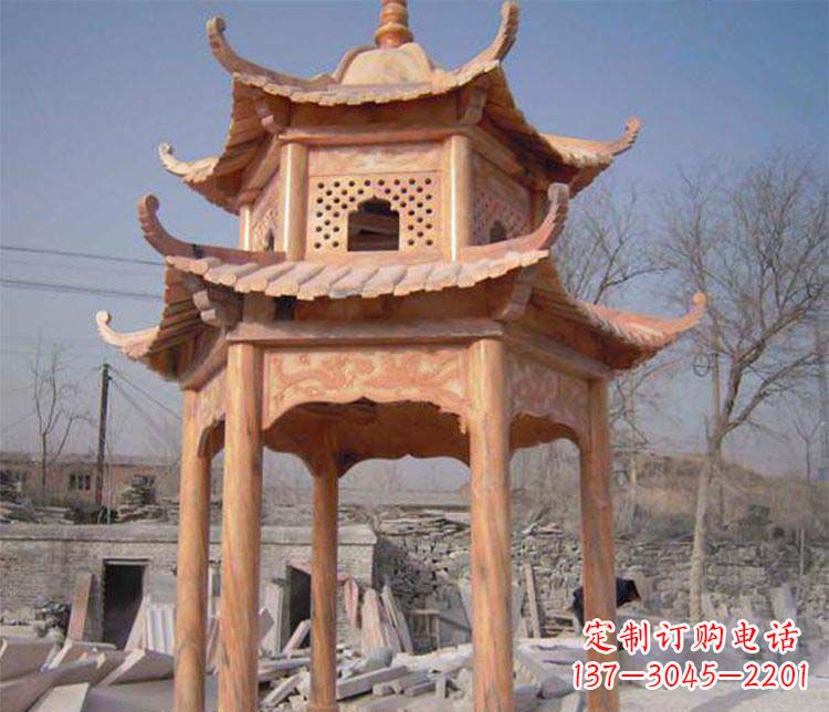 河源园林晚霞红石凉亭景观石雕