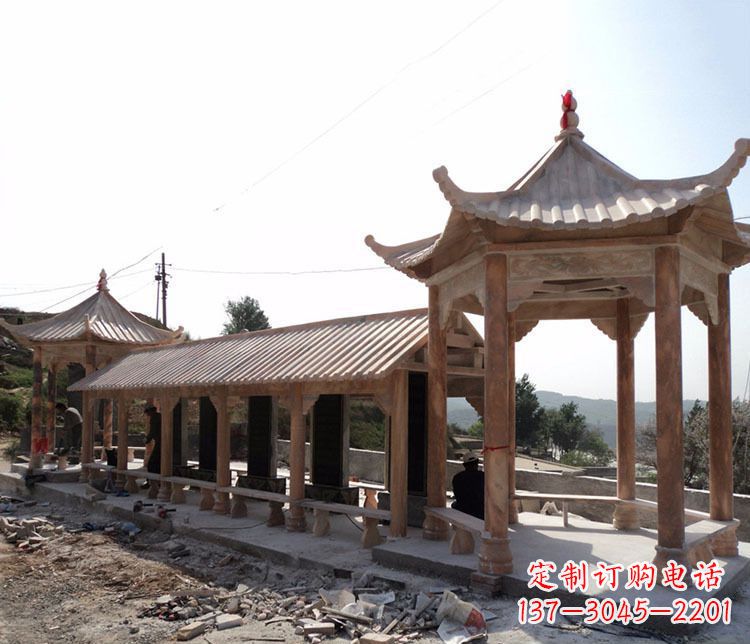 河源园林晚霞红长廊凉亭景观石雕
