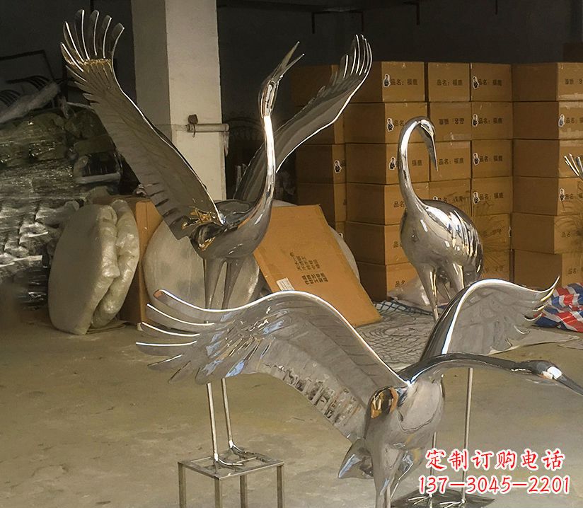 河源园林云中仙鹤不锈钢雕塑