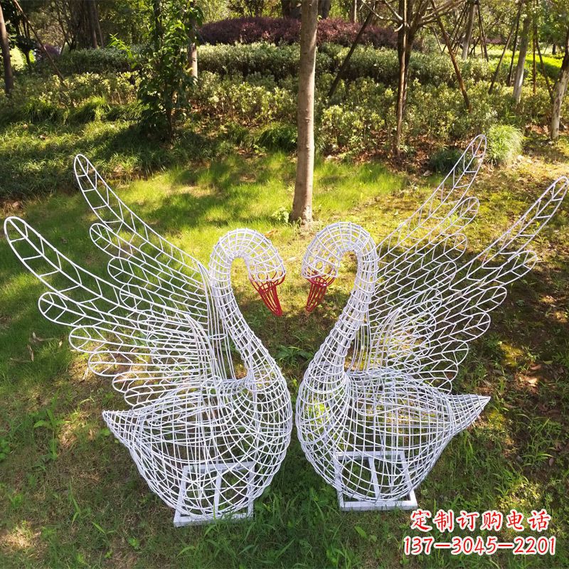 河源展翅天鹅公园绿地铁艺动物摆件