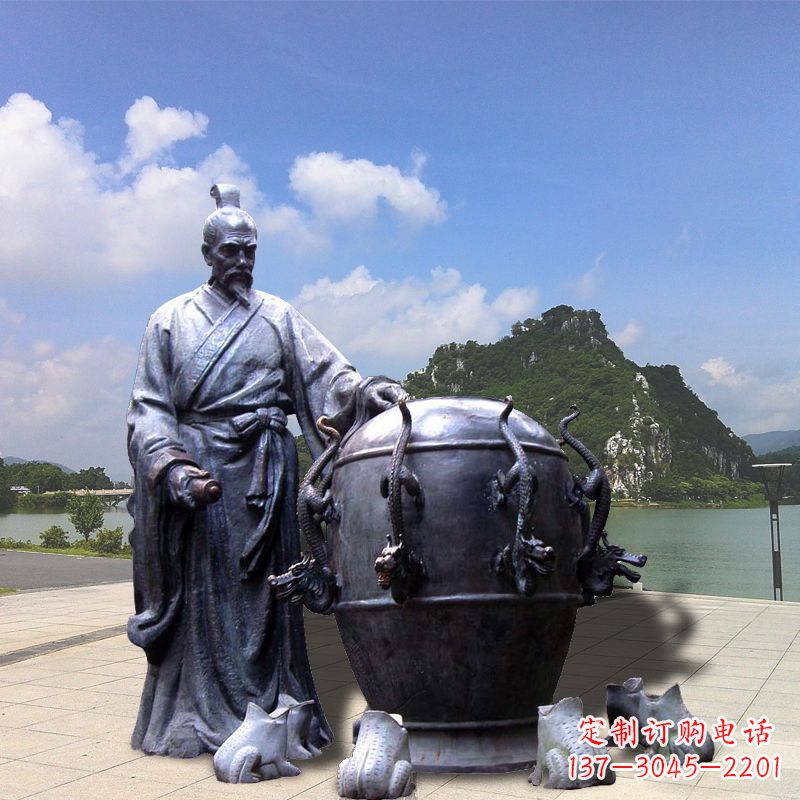 河源张衡地动仪地震仪雕塑-玻璃钢仿铜历史名人情景雕塑