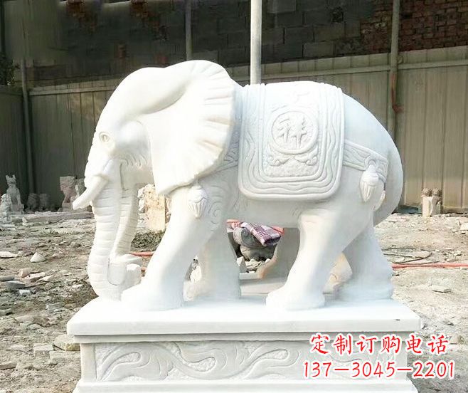 河源招财动物汉白玉大象石雕 (3)