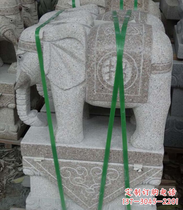 河源招财进宝芝麻灰大象石雕 (4)