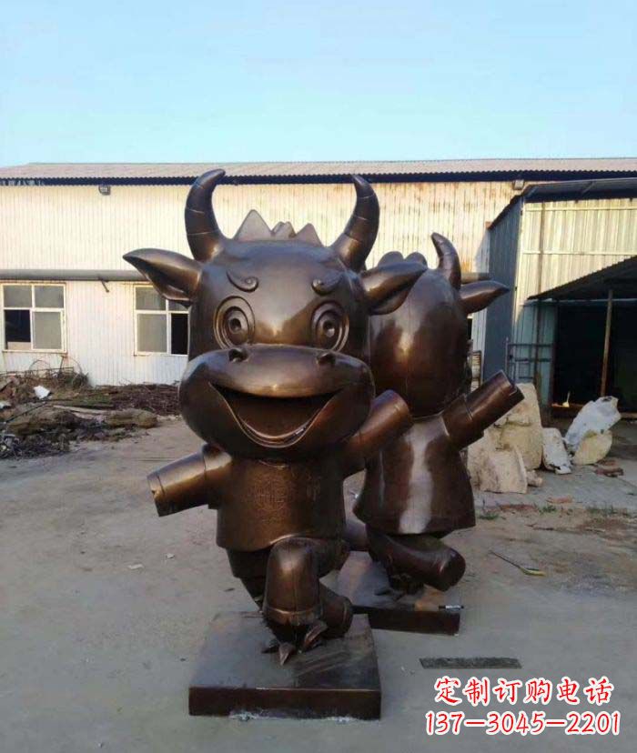 河源招财牛玻璃钢仿铜动物雕塑