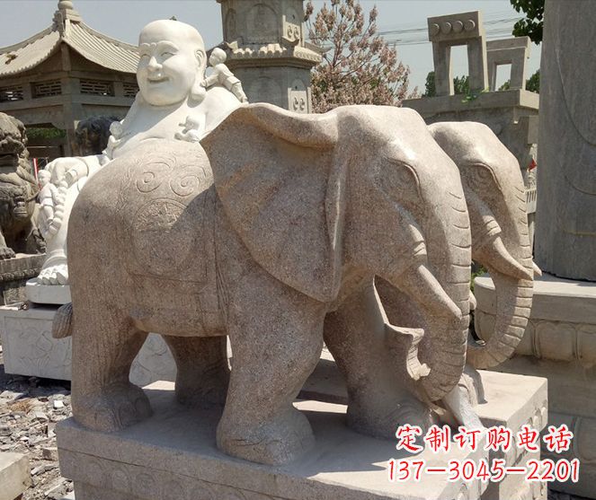 河源招财晚霞红大象石雕 (2)