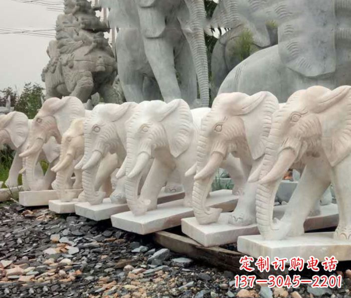 河源招财晚霞红大象石雕 (3)