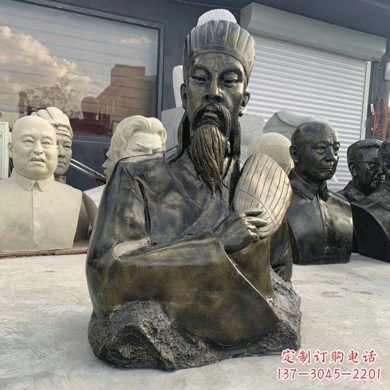 河源诸葛亮半身像-玻璃钢仿铜三国人物古代著名军事家雕像