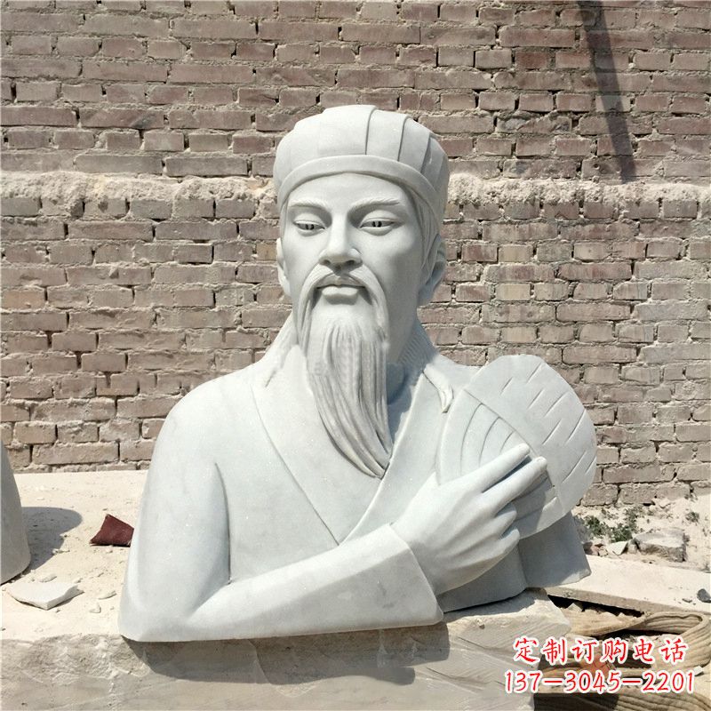 河源诸葛亮汉白玉石雕胸像-三国著名人物雕塑