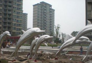 河源小区不锈钢跳跃海豚雕塑