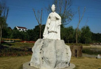 河源虞姬石雕塑-公园历史名人楚汉时期美女雕像