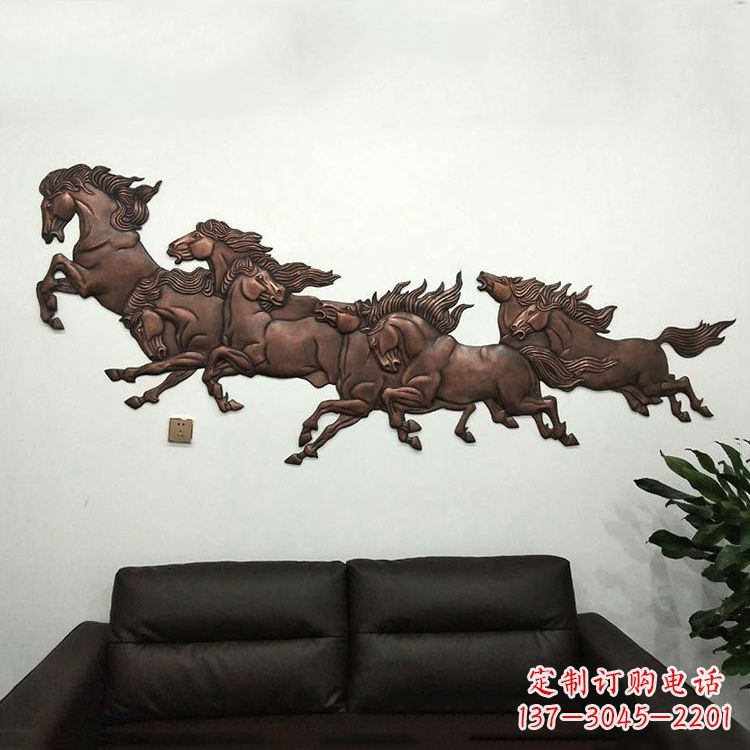 河源紫铜马儿浮雕装饰画