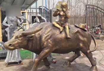 河源吹笛子的牧童牛公园景观铜雕
