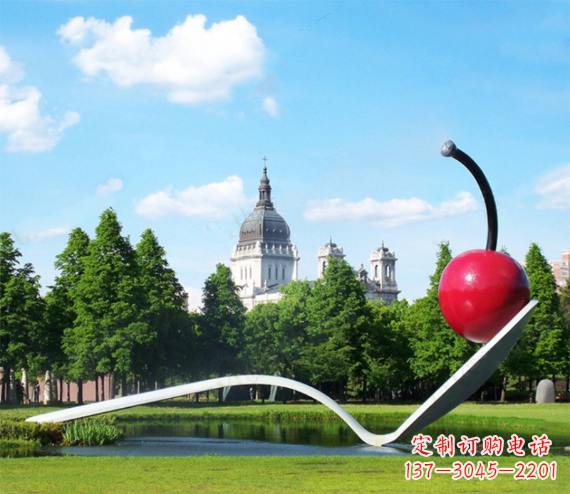 河源水果雕塑-学校儿童园林仿真樱桃不锈钢水果雕塑