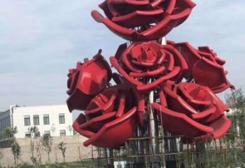 河源玫瑰花雕塑-广场创意不锈钢红色玫瑰花雕塑